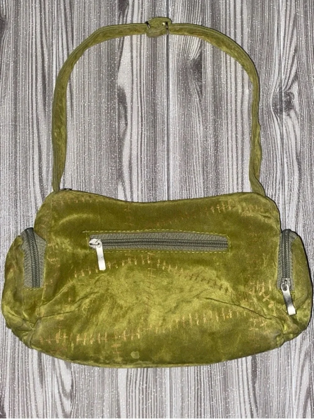 Y2K Olive Green Velvet Shoulder Bag - Picture 2 of 5